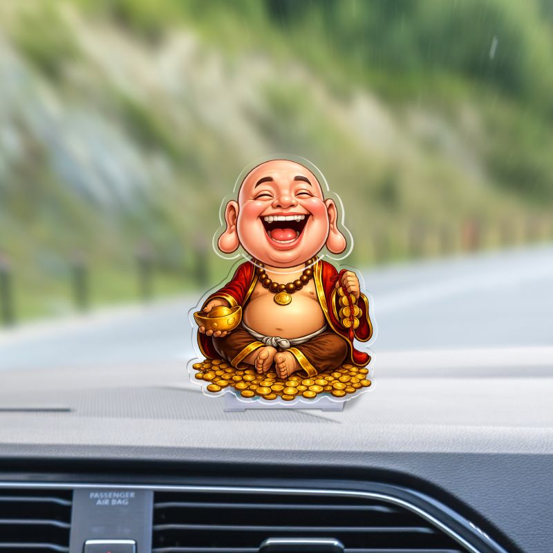 Laughing Buddha Moving Head Bobblehead Caricature for Home Decor, Office Desk, Living Room, Tabletop Decor & Car Dashboard Solar Powered Shaking Head Buddha Gifting
